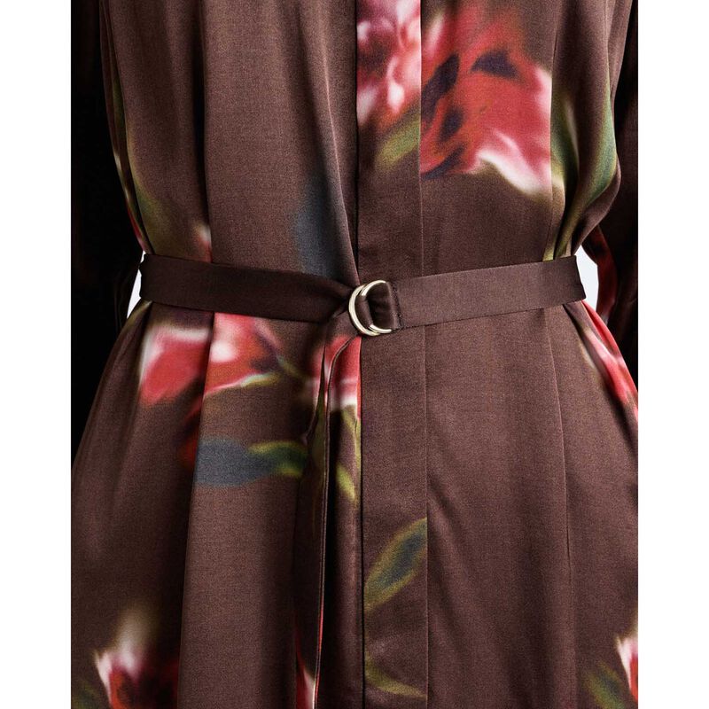 Cue Blurred Floral Satin Belted Midi Dress image number 2
